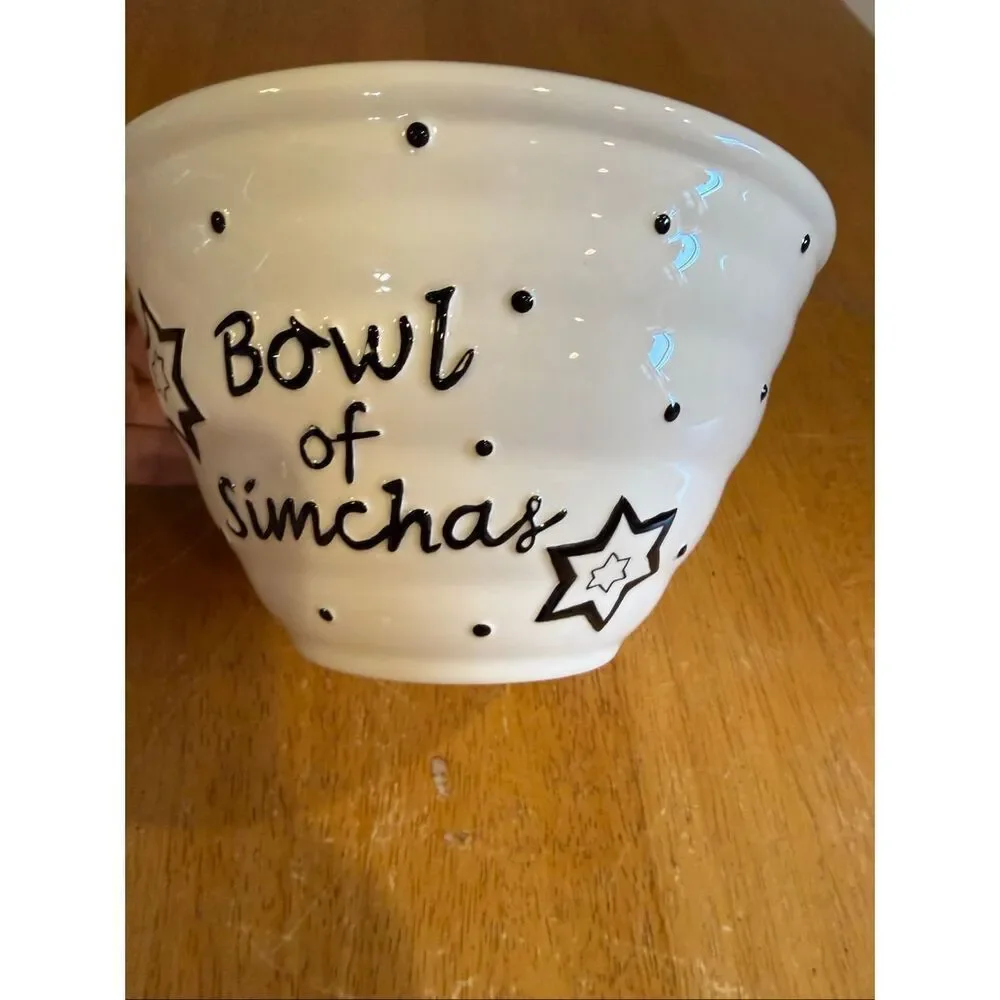“Bowl of Simcha” Ceramic Judaica Decorative Bowl Black White